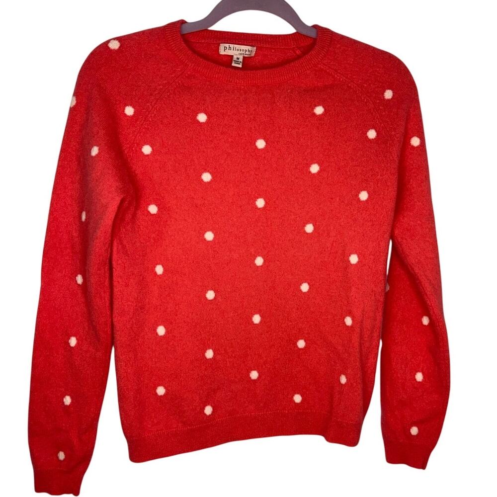 Philosophy Cashmere Polka Dot Sweater Pink Women's Size Medium Pink White Spring